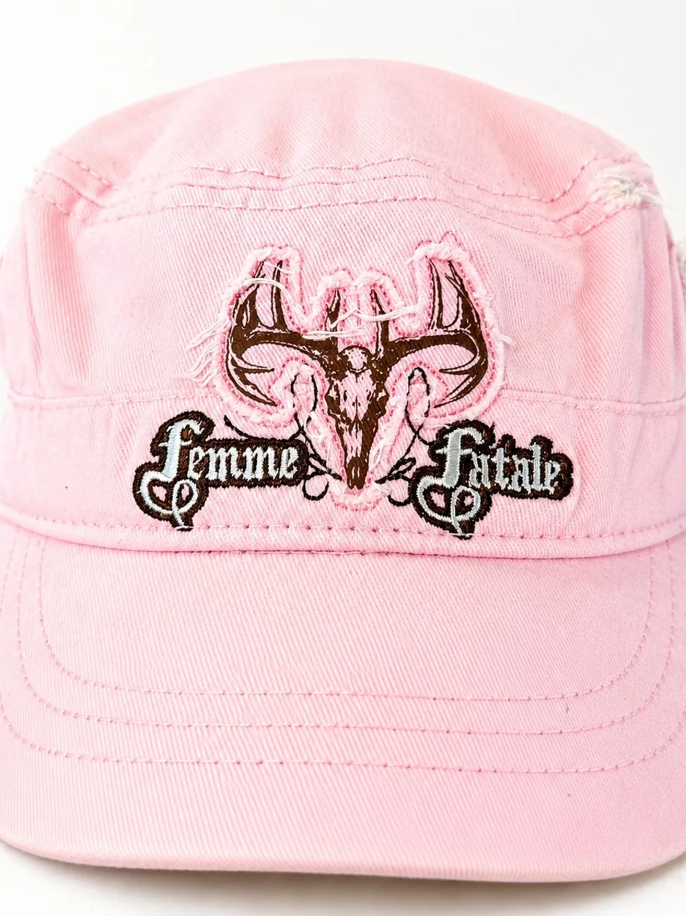 Buck Wear Pink Femme Fatale Deer Skull Distressed Cadet Military Cap One Size